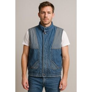 Arrow Brigade Denim Utility Vest‎ Oversized M Blue Gray Pockets Button Front